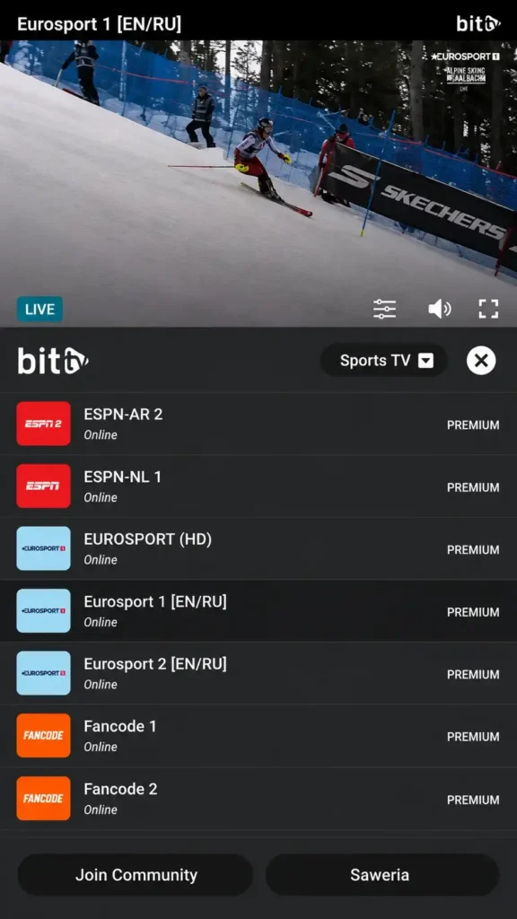 Bit Tv 2 bittv section showing eurosports